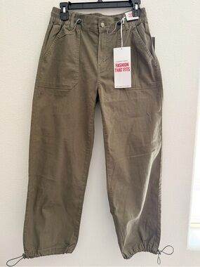 Celebrity Pink Olive Green Cargo Pants with Drawcord Cuffs